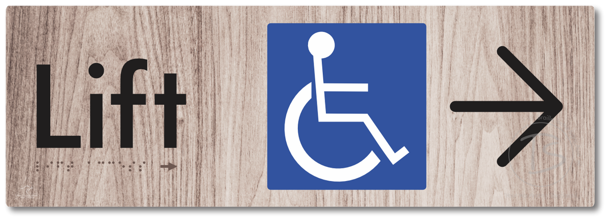 Lift Access with Large Directional Arrow - Braille Tactile Signs Aust.