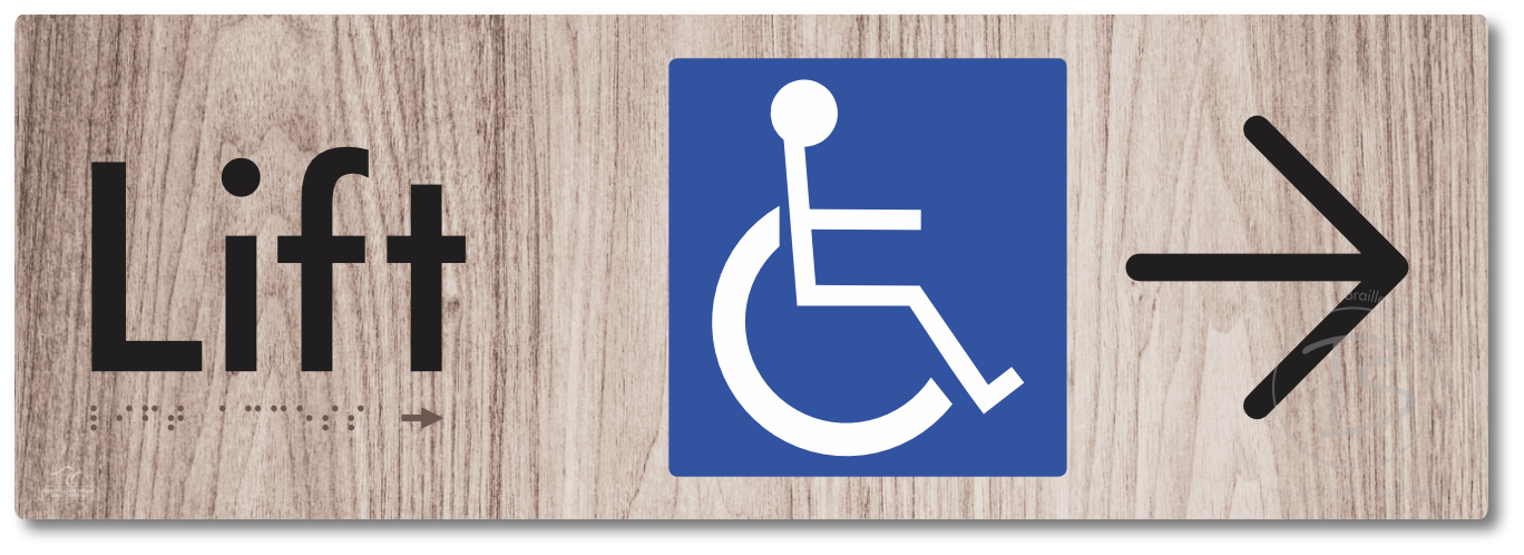 Lift Access with Large Directional Arrow - Braille Tactile Signs Aust.