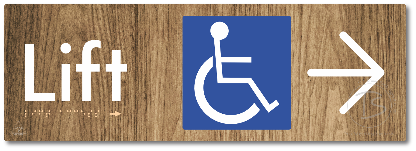 Lift Access with Large Directional Arrow - Braille Tactile Signs Aust.