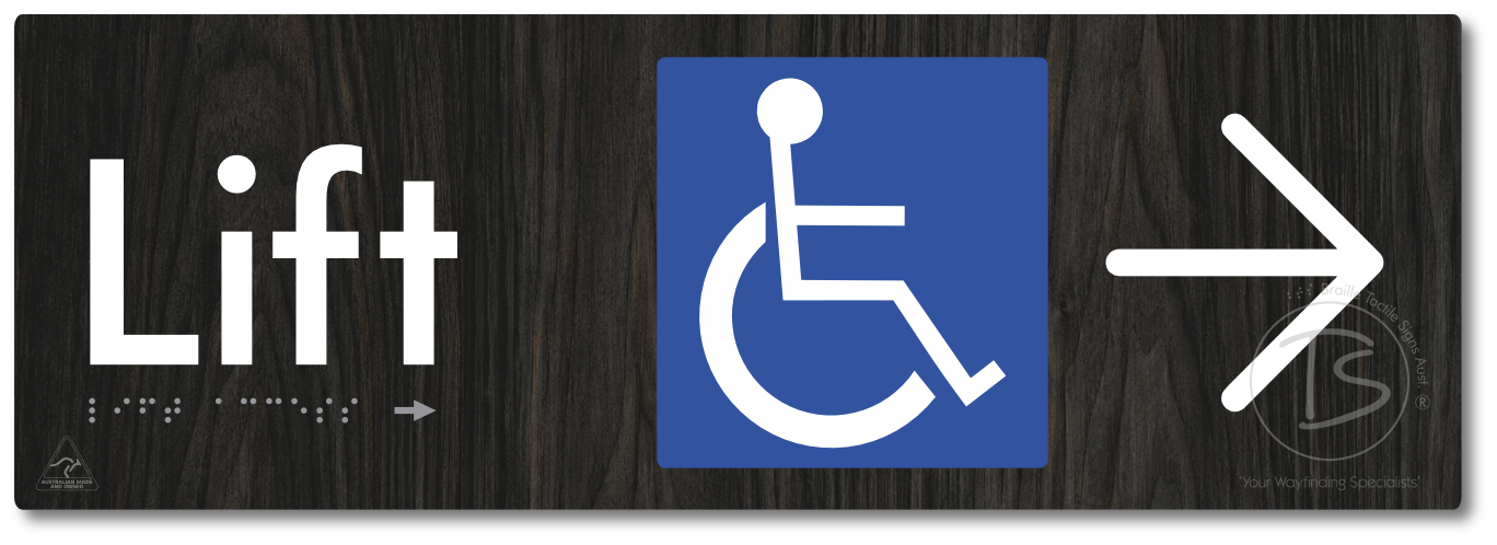 Lift Access with Large Directional Arrow - Braille Tactile Signs Aust.
