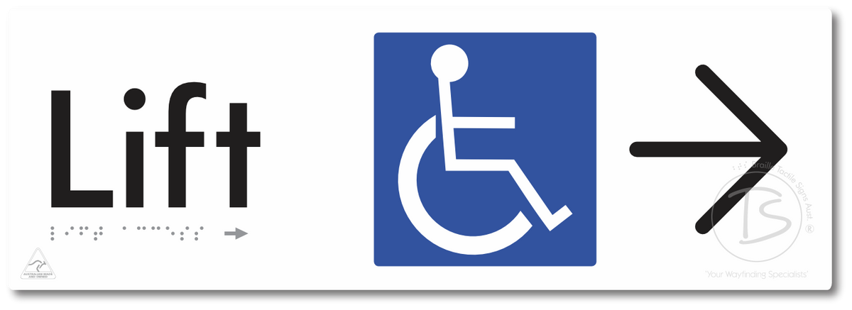 Lift Access with Large Directional Arrow - Braille Tactile Signs Aust.