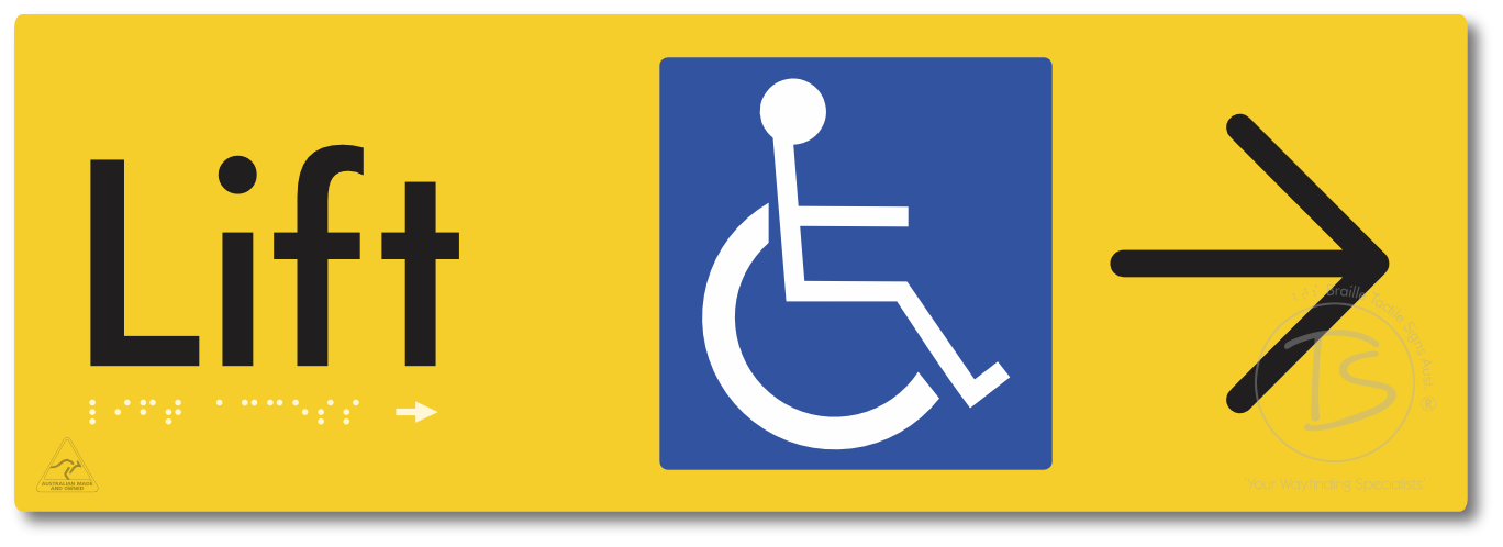 Lift Access with Large Directional Arrow - Braille Tactile Signs Aust.