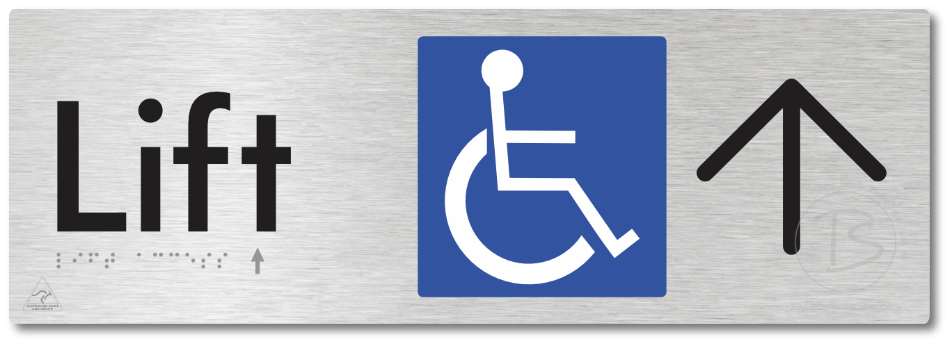 Lift Access with Large Directional Arrow - Braille Tactile Signs Aust.