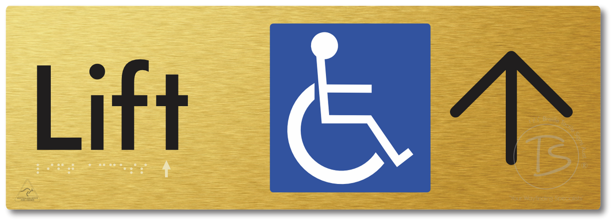 Lift Access with Large Directional Arrow - Braille Tactile Signs Aust.