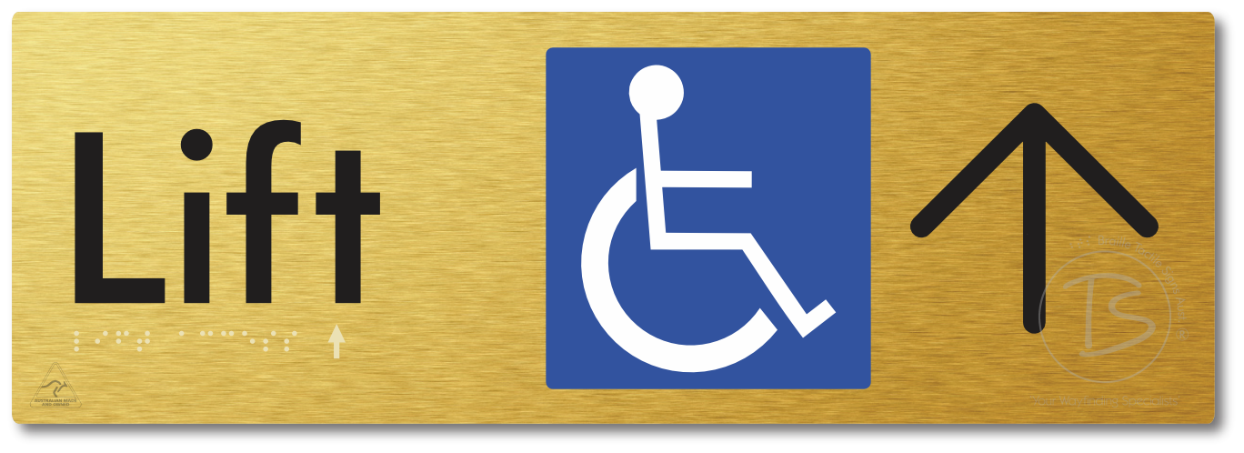Lift Access with Large Directional Arrow - Braille Tactile Signs Aust.