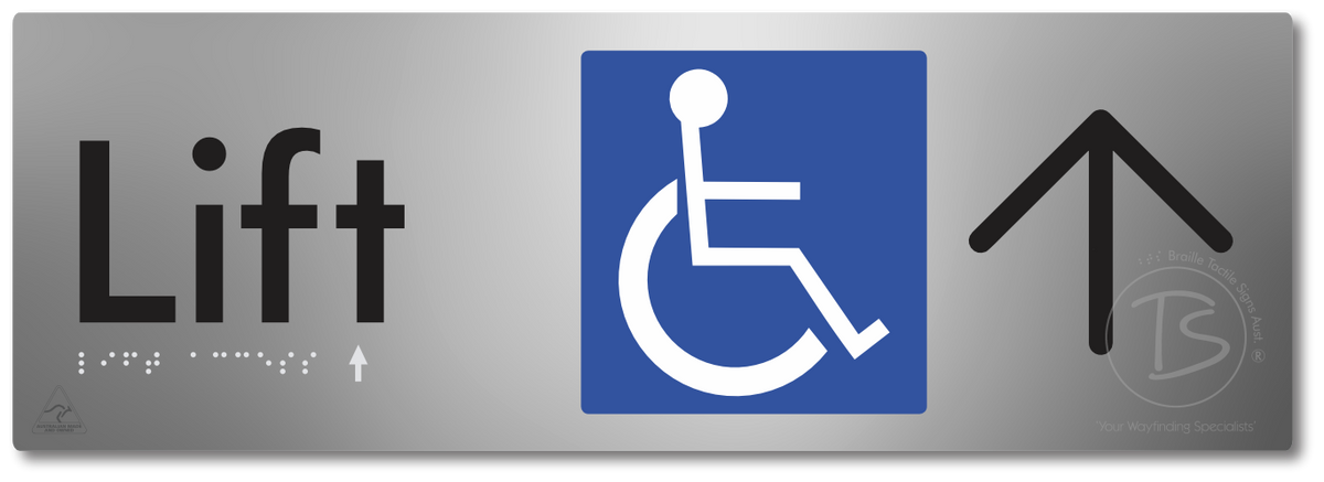 Lift Access with Large Directional Arrow - Braille Tactile Signs Aust.