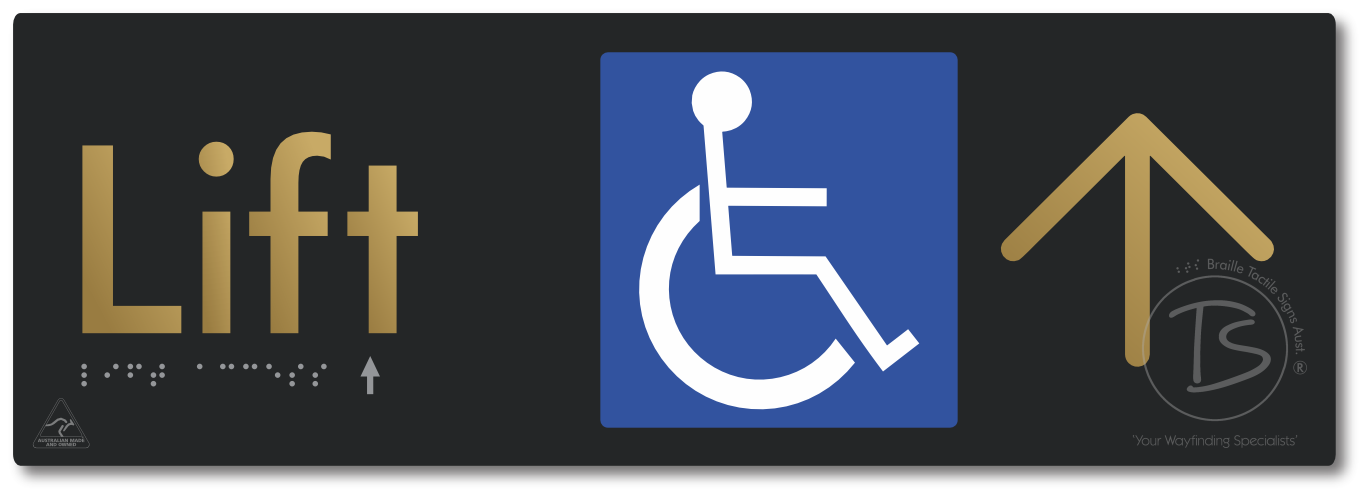 Lift Access with Large Directional Arrow - Braille Tactile Signs Aust.