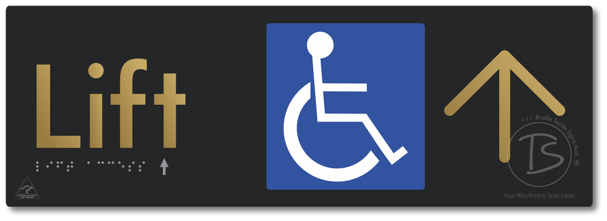 Lift Access with Large Directional Arrow - Braille Tactile Signs Aust.
