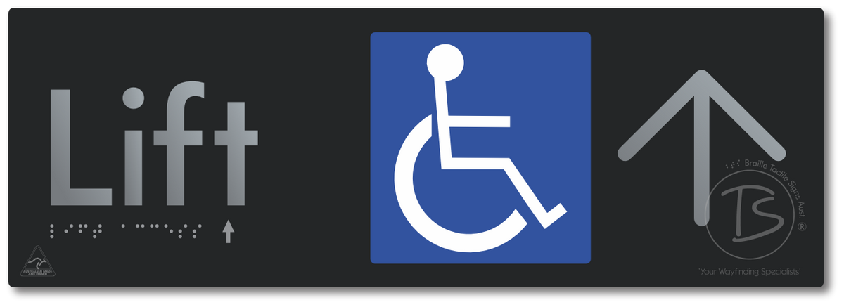 Lift Access with Large Directional Arrow - Braille Tactile Signs Aust.