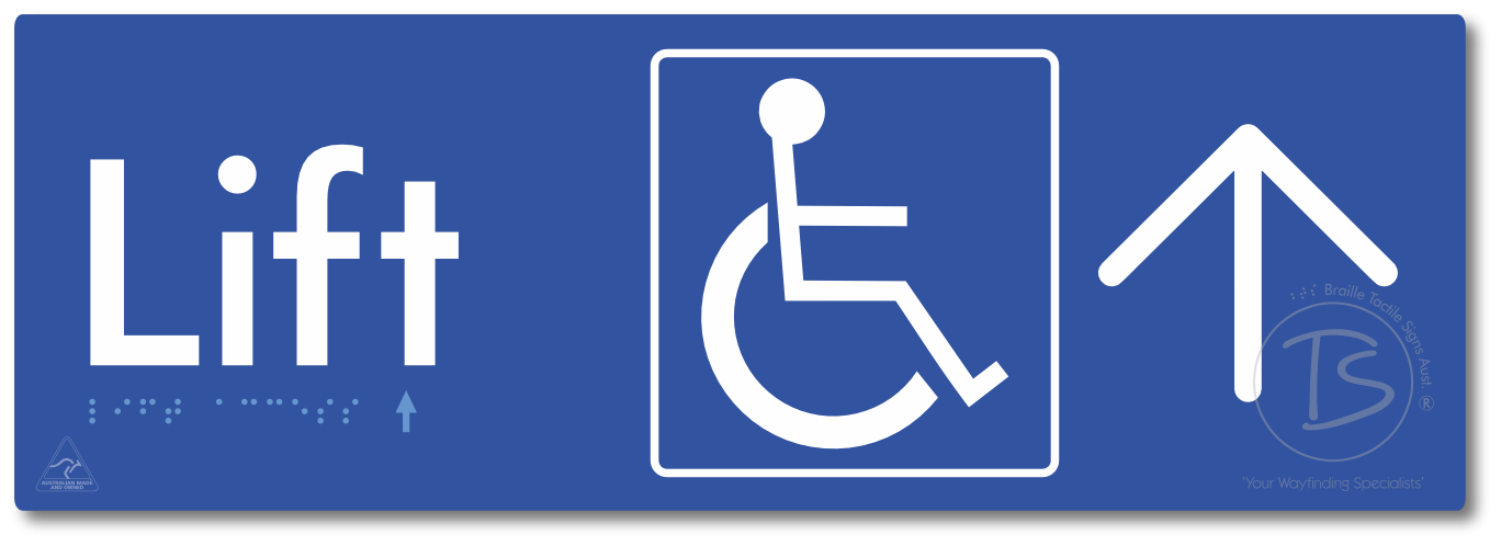 Lift Access with Large Directional Arrow - Braille Tactile Signs Aust.