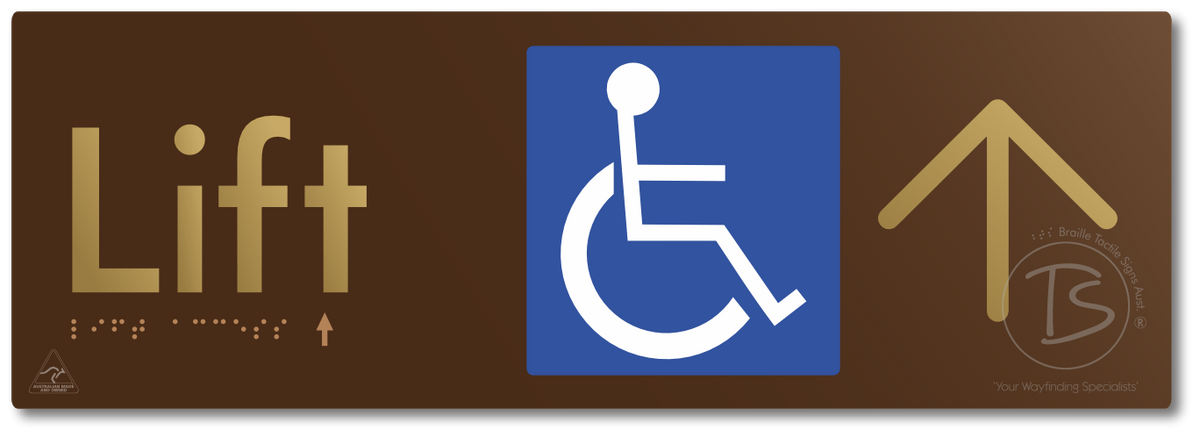 Lift Access with Large Directional Arrow - Braille Tactile Signs Aust.