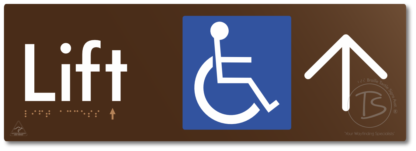 Lift Access with Large Directional Arrow - Braille Tactile Signs Aust.