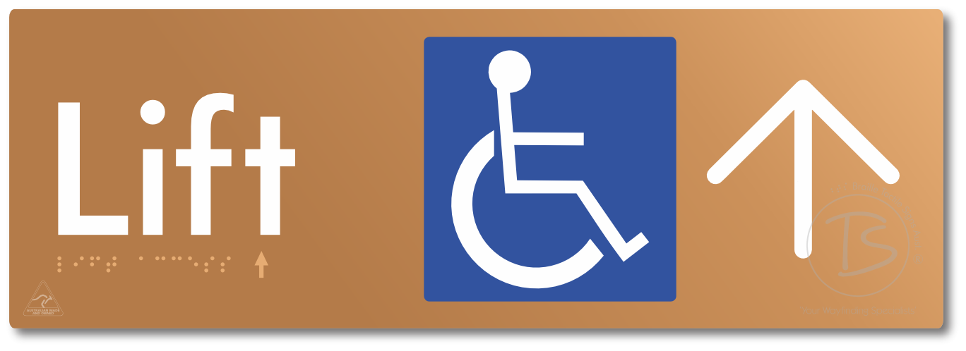 Lift Access with Large Directional Arrow - Braille Tactile Signs Aust.