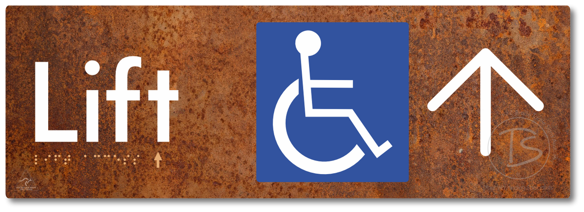 Lift Access with Large Directional Arrow - Braille Tactile Signs Aust.