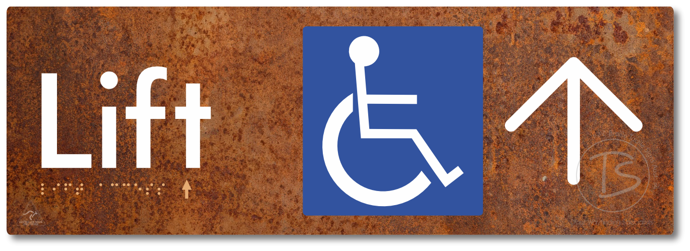 Lift Access with Large Directional Arrow - Braille Tactile Signs Aust.