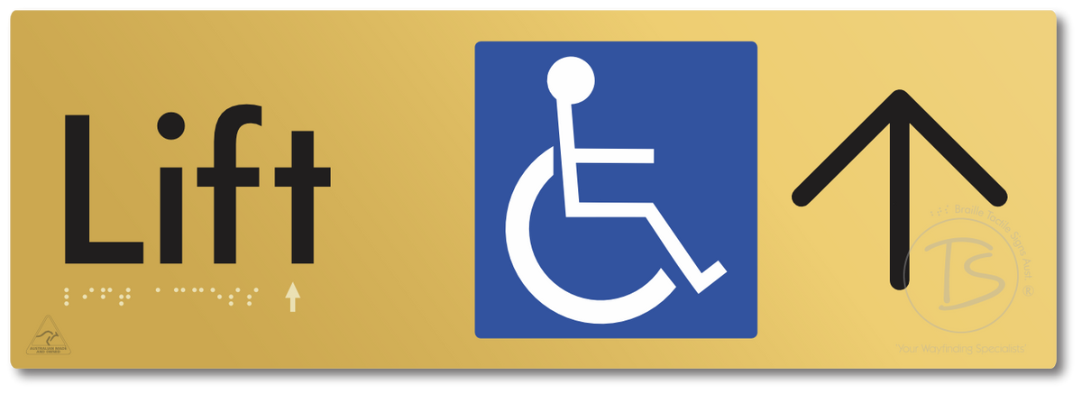 Lift Access with Large Directional Arrow - Braille Tactile Signs Aust.
