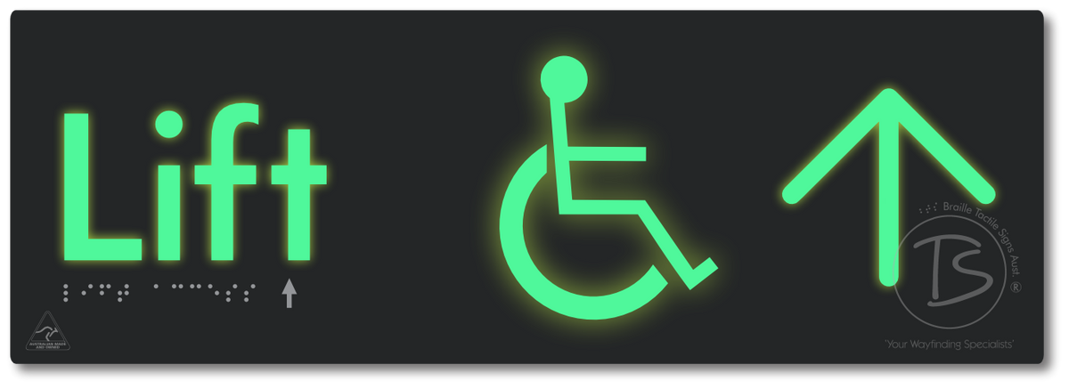 Lift Access with Large Directional Arrow - Braille Tactile Signs Aust.