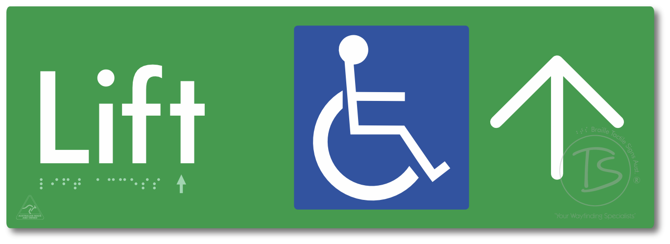 Lift Access with Large Directional Arrow - Braille Tactile Signs Aust.
