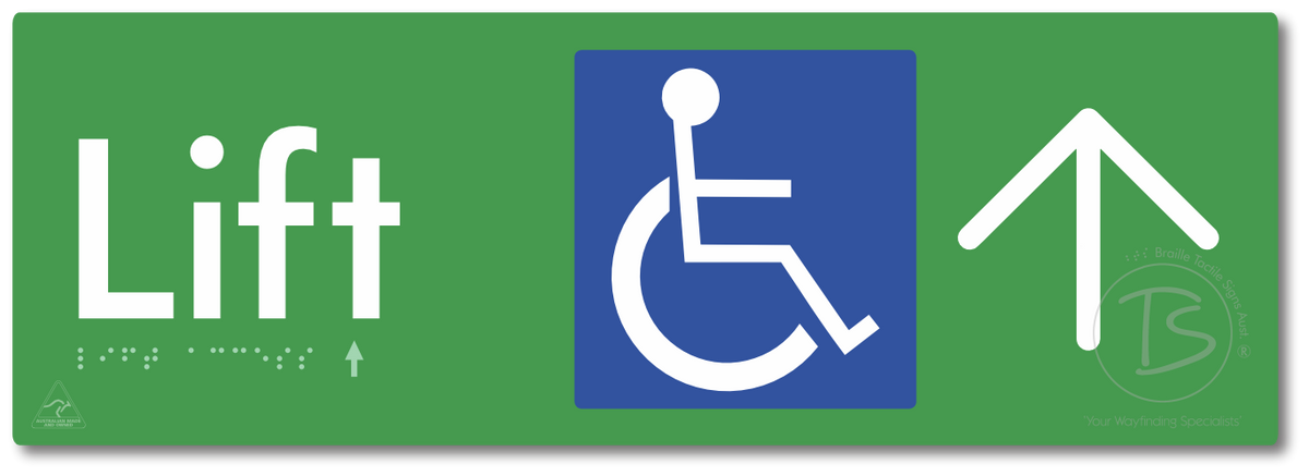 Lift Access with Large Directional Arrow - Braille Tactile Signs Aust.
