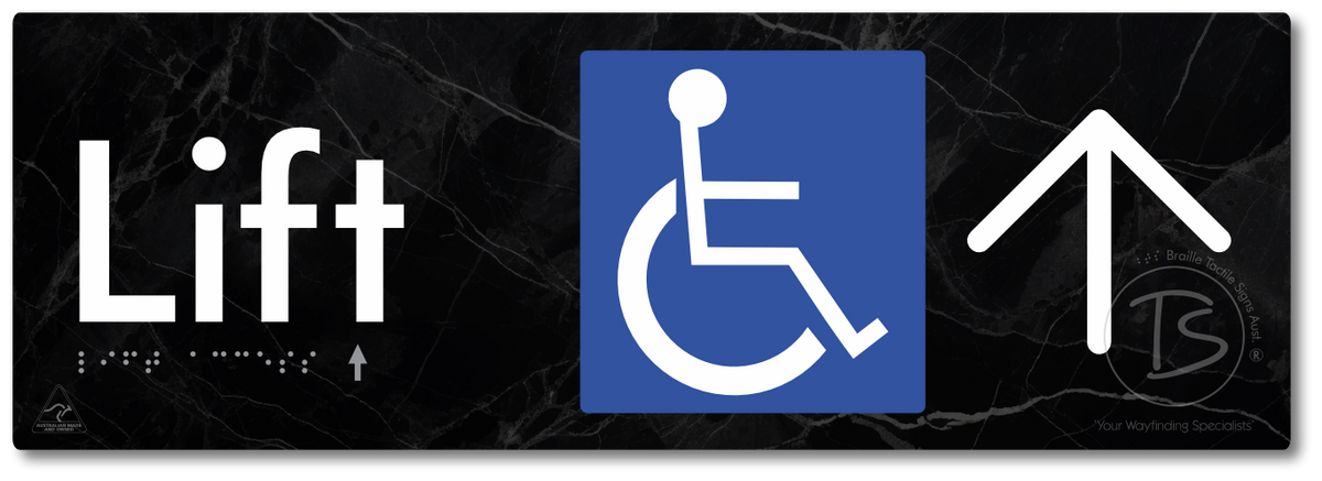 Lift Access with Large Directional Arrow - Braille Tactile Signs Aust.