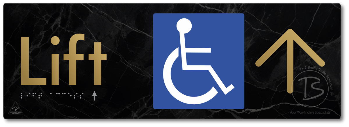 Lift Access with Large Directional Arrow - Braille Tactile Signs Aust.