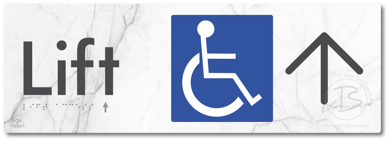 Lift Access with Large Directional Arrow - Braille Tactile Signs Aust.