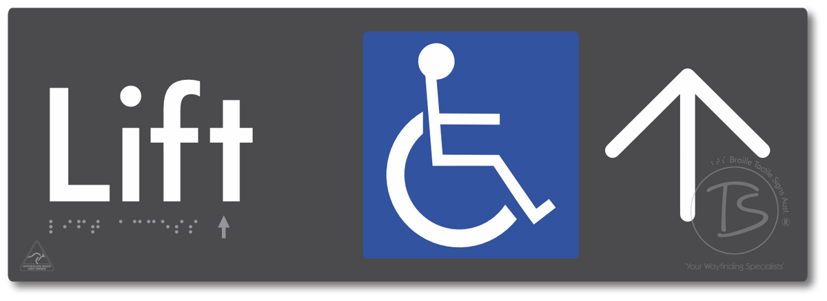 Lift Access with Large Directional Arrow - Braille Tactile Signs Aust.