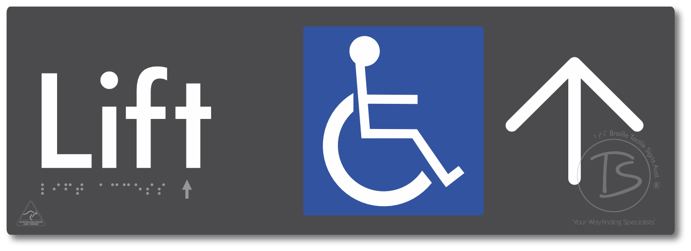 Lift Access with Large Directional Arrow - Braille Tactile Signs Aust.