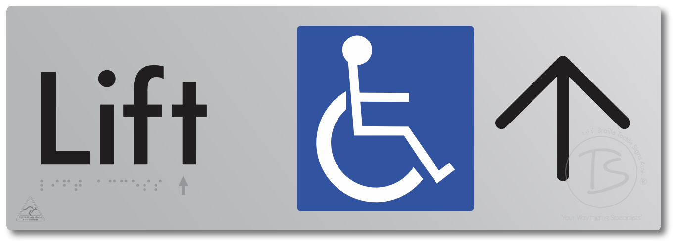 Lift Access with Large Directional Arrow - Braille Tactile Signs Aust.