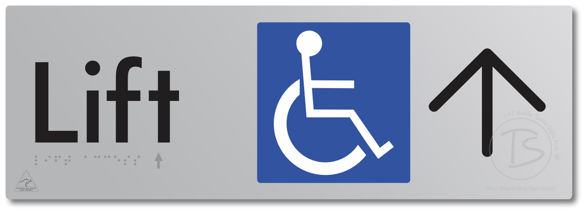 Lift Access with Large Directional Arrow - Braille Tactile Signs Aust.