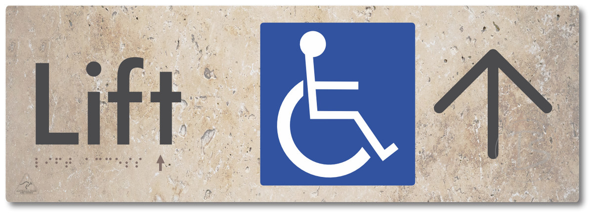 Lift Access with Large Directional Arrow - Braille Tactile Signs Aust.