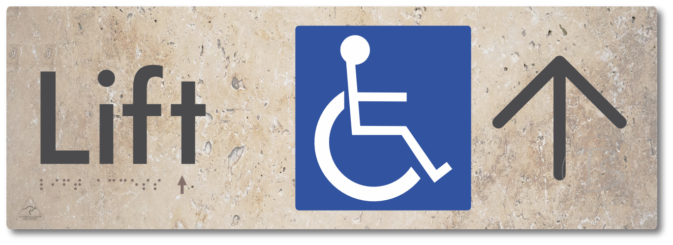 Lift Access with Large Directional Arrow - Braille Tactile Signs Aust.