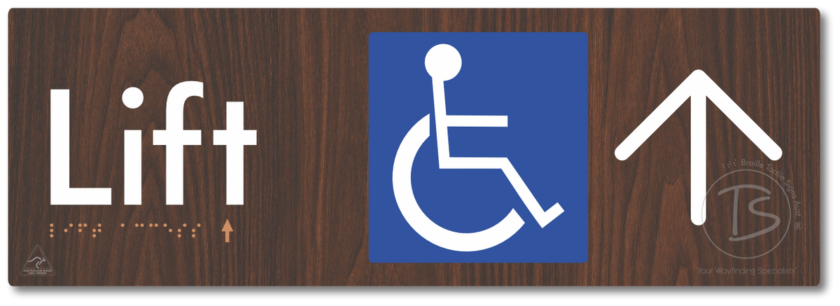 Lift Access with Large Directional Arrow - Braille Tactile Signs Aust.
