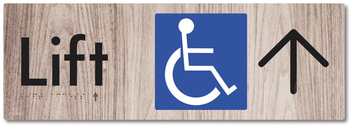 Lift Access with Large Directional Arrow - Braille Tactile Signs Aust.