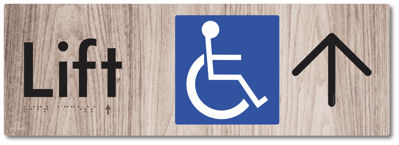Lift Access with Large Directional Arrow - Braille Tactile Signs Aust.