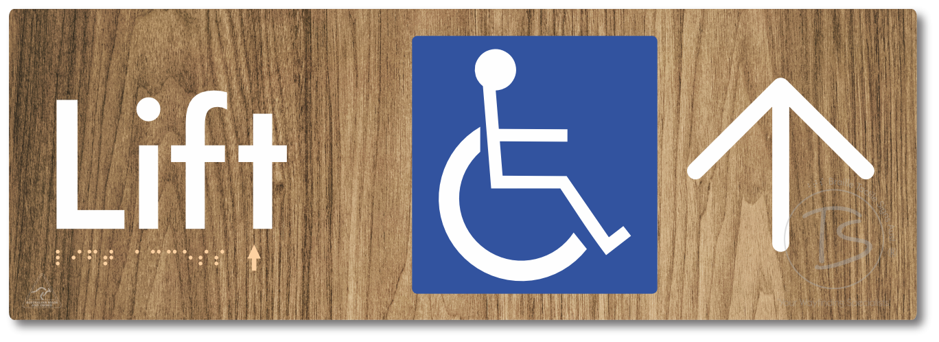 Lift Access with Large Directional Arrow - Braille Tactile Signs Aust.