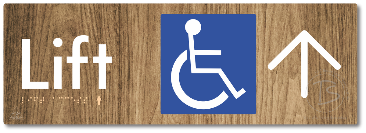 Lift Access with Large Directional Arrow - Braille Tactile Signs Aust.