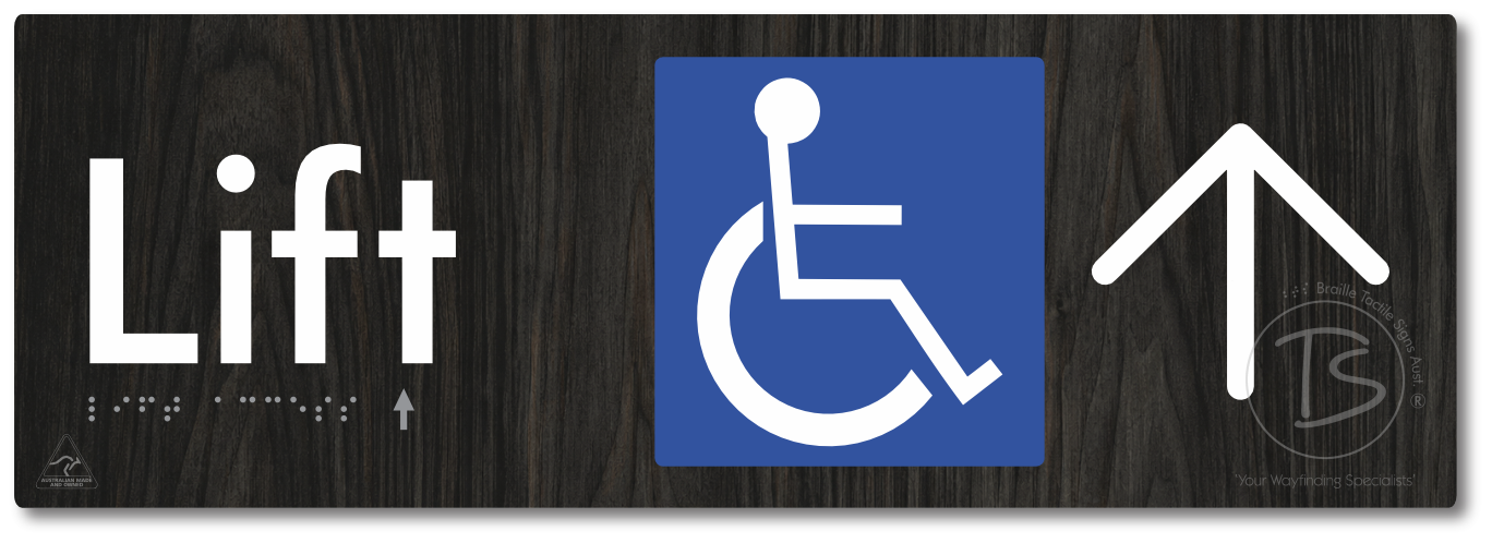 Lift Access with Large Directional Arrow - Braille Tactile Signs Aust.