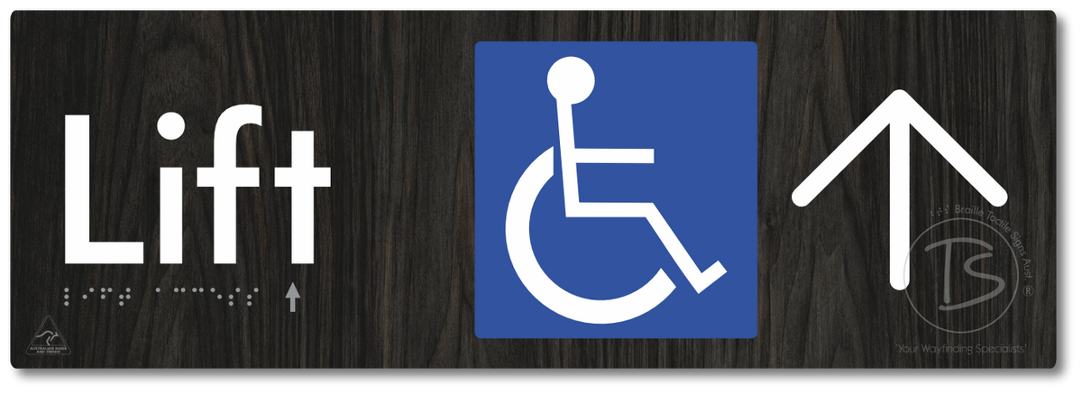 Lift Access with Large Directional Arrow - Braille Tactile Signs Aust.