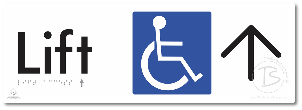 Lift Access with Large Directional Arrow - Braille Tactile Signs Aust.