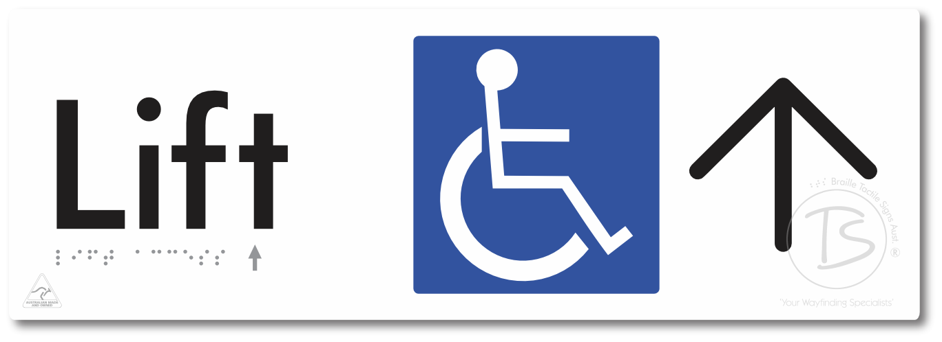 Lift Access with Large Directional Arrow - Braille Tactile Signs Aust.