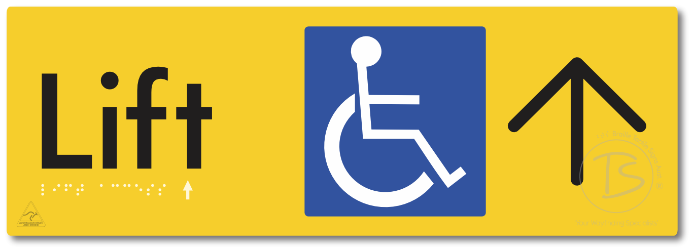 Lift Access with Large Directional Arrow - Braille Tactile Signs Aust.