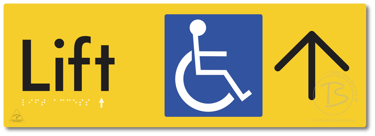 Lift Access with Large Directional Arrow - Braille Tactile Signs Aust.