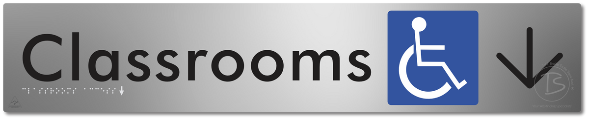 Accessible Classroom Access with Large Directional Arrow - Braille Tactile Signs Aust.
