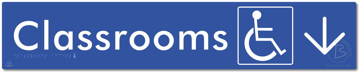 Accessible Classroom Access with Large Directional Arrow - Braille Tactile Signs Aust.
