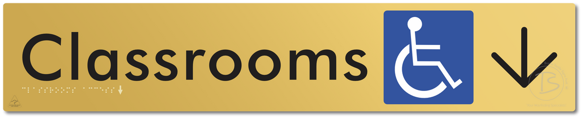 Accessible Classroom Access with Large Directional Arrow - Braille Tactile Signs Aust.