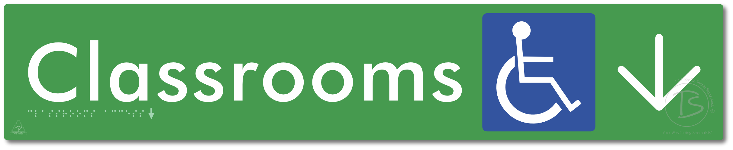 Accessible Classroom Access with Large Directional Arrow - Braille Tactile Signs Aust.
