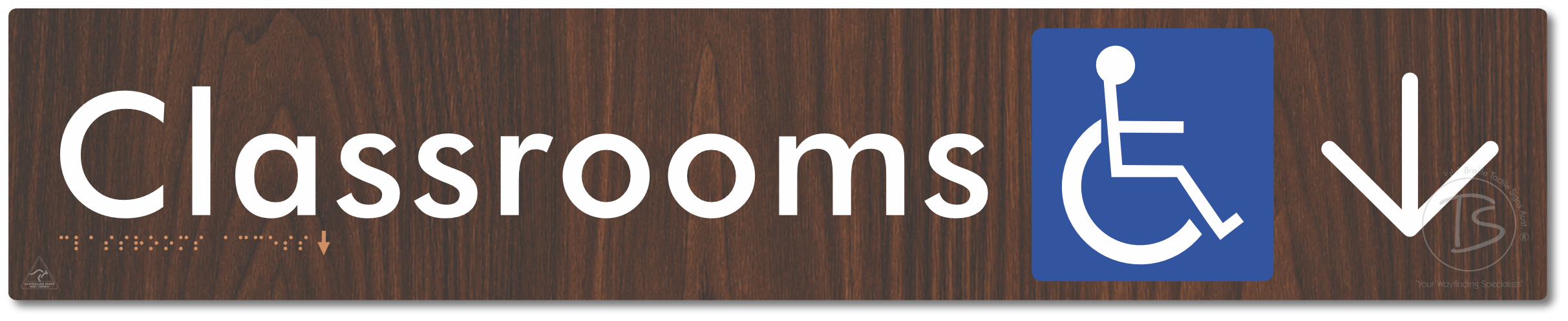 Accessible Classroom Access with Large Directional Arrow - Braille Tactile Signs Aust.