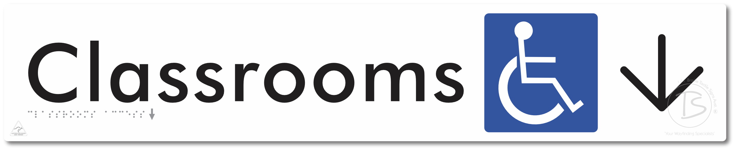 Accessible Classroom Access with Large Directional Arrow - Braille Tactile Signs Aust.