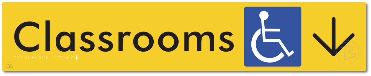 Accessible Classroom Access with Large Directional Arrow - Braille Tactile Signs Aust.